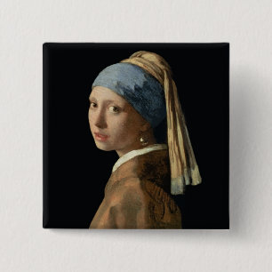 Girl with a Pearl Earring, c.1665-6 (oil on canvas 2 Inch Square Button