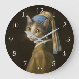 Girl with a Pearl Earring Cat                      Large Clock