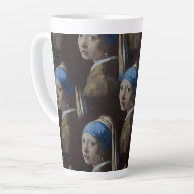 Girl With a Pearl Earring, Crochet Replica Pattern Latte Mug (Left Angle)