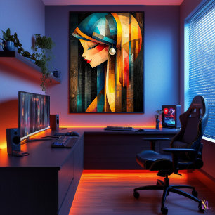 Girl with a Pearl Earring - Cubist Minimalist Poster