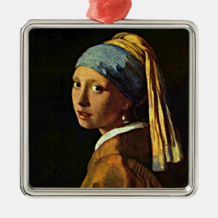 Girl with a Pearl Earring, fine art, Metal Ornament