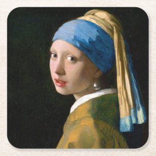 Girl with a Pearl Earring, Johannes Vermeer, 1665 Square Paper Coaster