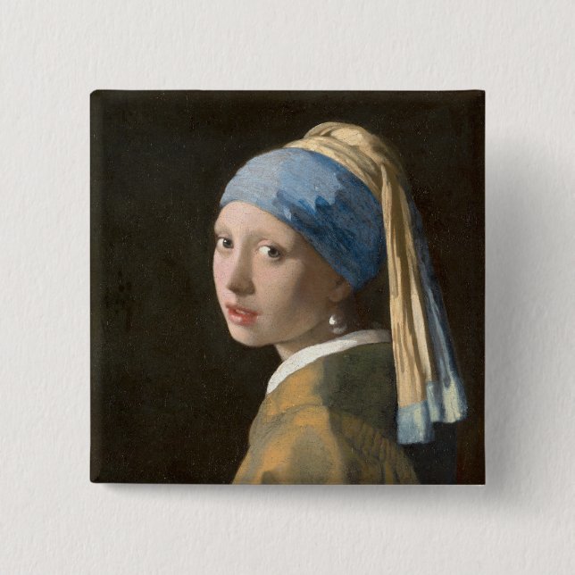 Girl with a Pearl Earring-Johannes Vermeer Art 2 Inch Square Button (Front)