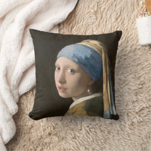 Girl with a Pearl Earring-Johannes Vermeer Art  Throw Pillow