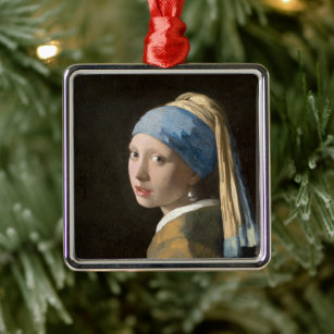 Girl with a Pearl Earring   Johannes Vermeer Metal Ornament