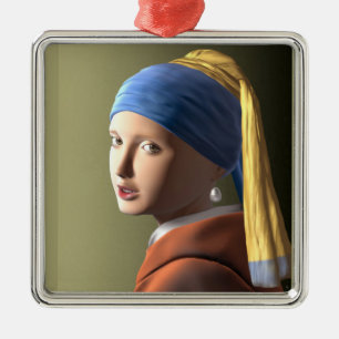 Girl with a pearl earring  metal ornament