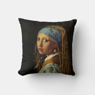 Girl with a pearl earring parody throw pillow