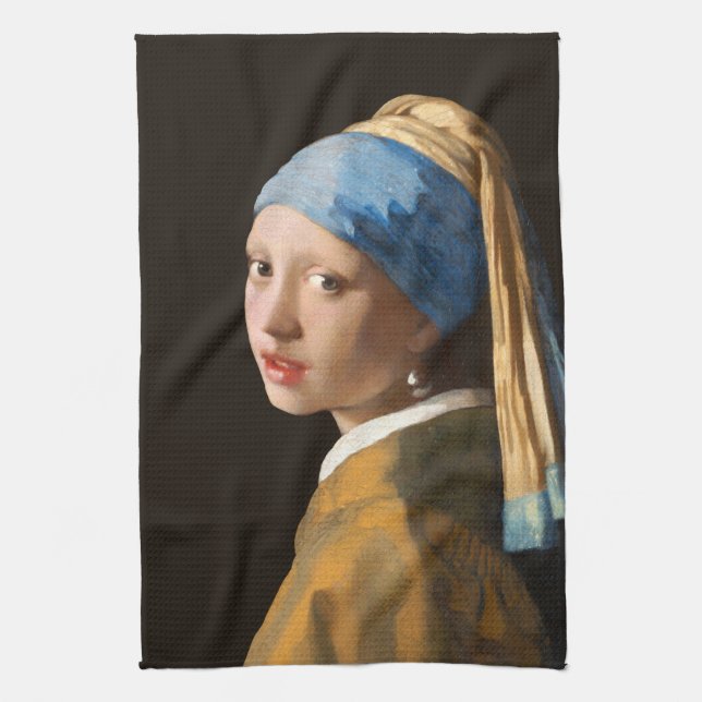 Girl with a Pearl Earring Portrait Painting Kitchen Towel (Vertical)
