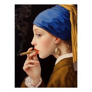 Girl with a Pearl Earring Smoking Funny Poster