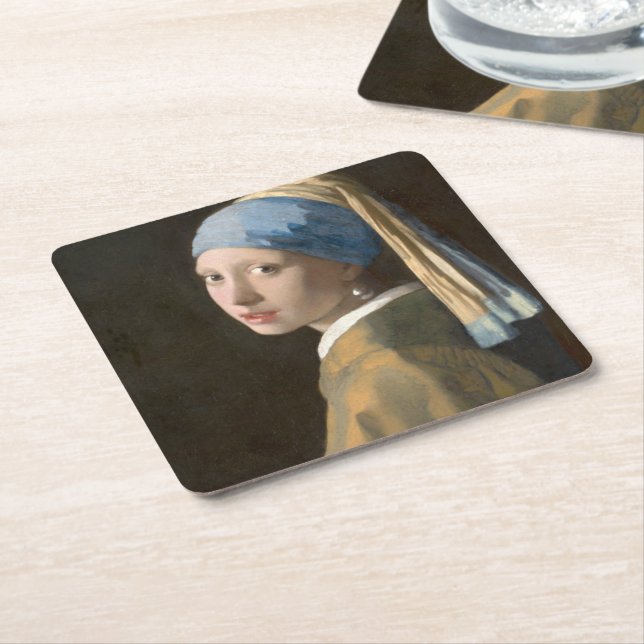 Girl with a Pearl Earring Square Paper Coaster (Angled)