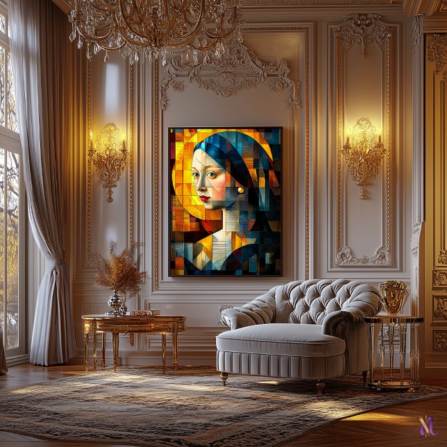 Girl with a Pearl Earring Stained Glass Mosaic Canvas Print (Creator Uploaded)