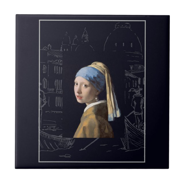 Girl with a pearl earring Vermeer art Tile (Front)
