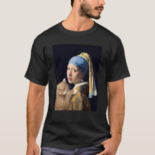 Girl With A Pearl Earring With Orange Cat  Paintin T-Shirt