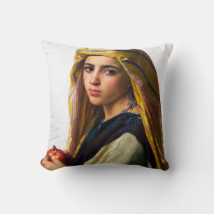 Girl with a Pomegranate by William Bouguereau Throw Pillow