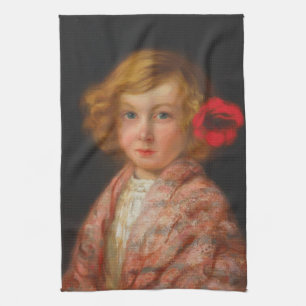 Girl With a Red Flower in Her Hair Kitchen Towel