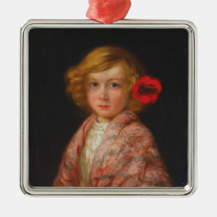 Girl With a Red Flower in Her Hair Metal Ornament