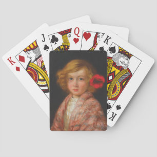 Girl With a Red Flower in Her Hair Playing Cards