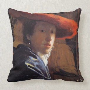 Girl with a Red Hat, c.1665 (oil on panel) Throw Pillow