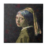 Girl With A Strawberry Earring Fine Art Spoof  Tile<br><div class="desc">Girl with a Pearl Earring Tronie Acrylic Painting is an acrylic painting after a famous fine art artwork. The image is made of a decoupage of fruit and vegetables. Ideal wall art and decor for vegan food lovers, vegan restaurants, and vegetarian eateries. The artwork depicts a European girl wearing an...</div>