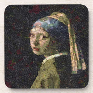 Girl With A Strawberry Earring Vegetable Decoupage Coaster