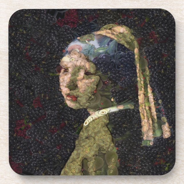 Girl With A Strawberry Earring Vegetable Decoupage Coaster (Front)