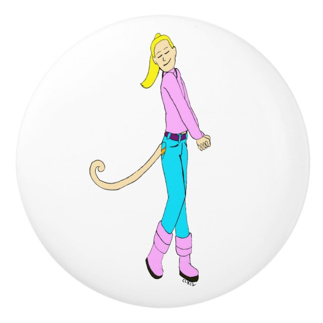 girl with a tail   ceramic knob (Front)