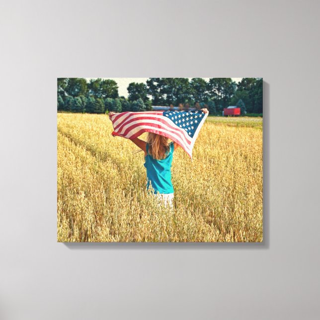 Girl with American Flag Canvas Print (Front)