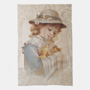 Girl with Baby Ducks Kitchen Towel