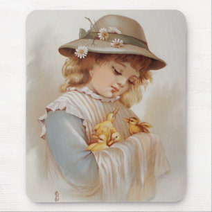 Girl with Baby Ducks Mouse Pad