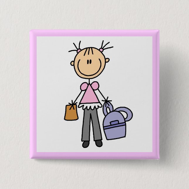Girl With Backpack 2 Inch Square Button (Front)