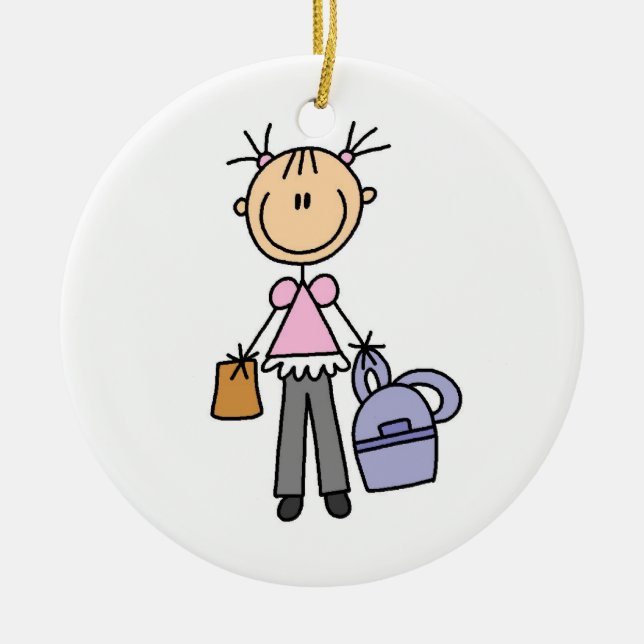 Girl With Backpack Ceramic Ornament (Front)