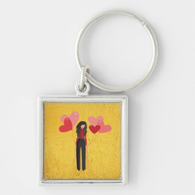 Girl with balloon whimsical keychain (Front)