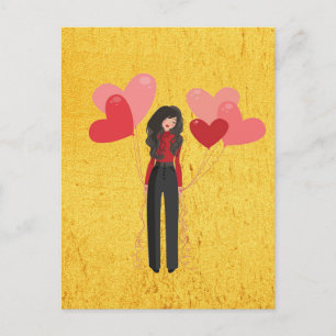 Girl with balloon whimsical postcard