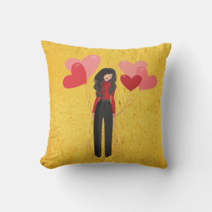 Girl with balloon whimsical throw pillow