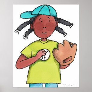 Girl with Baseball & Glove Poster