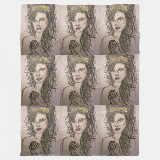 girl with beehive hair praying fleece blanket (Front)