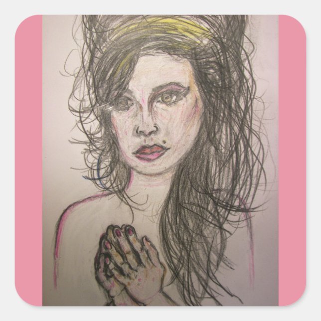 girl with beehive hair praying square sticker (Front)