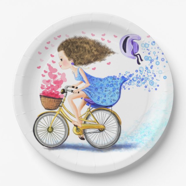 Girl with Bike Paper Plates (Front)