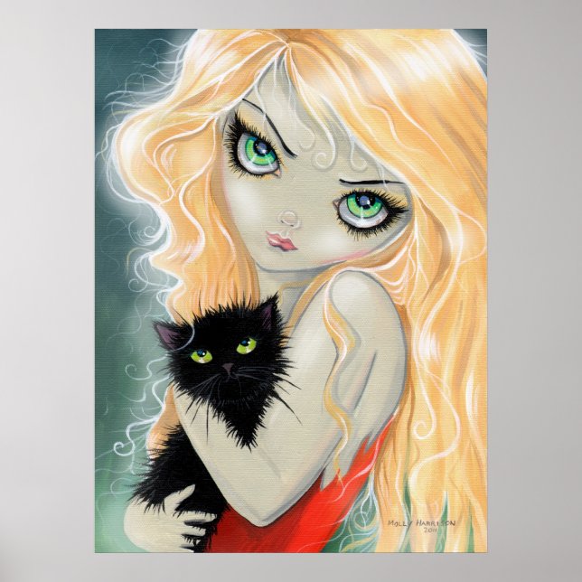 Girl with Black Cat Poster Print (Front)