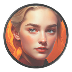 Girl with blue eyes hockey puck