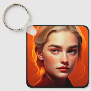 Girl with blue eyes keychain