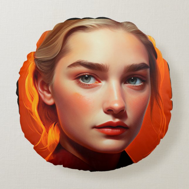 Girl with blue eyes round pillow (Front)
