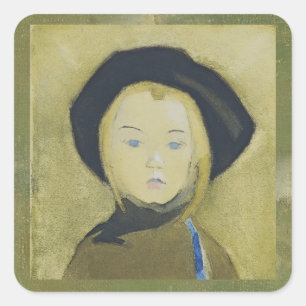 Girl with Blue Ribbon, Helene Schjerfbeck  Square Sticker
