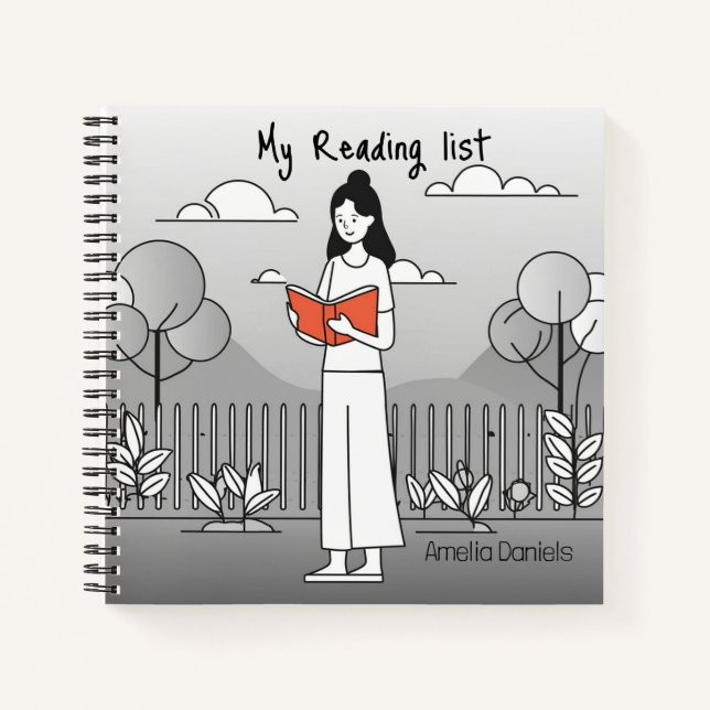 Girl with book - Monochrome Reading List Journal (Front)