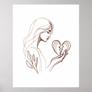Girl with Broken Heart - Drawing Line Art  Poster