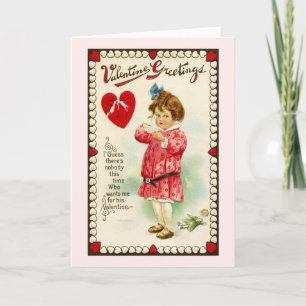 Girl with Broken Heart Vintage Valentine Holiday Card