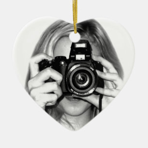 Girl with camera ceramic ornament