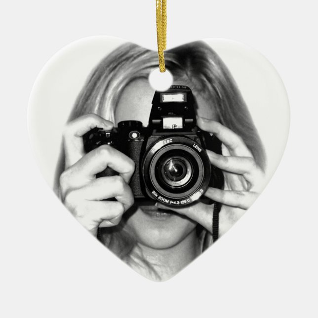 Girl with camera ceramic ornament (Front)