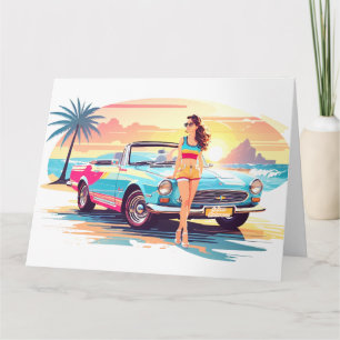 Girl with car and dream nature card