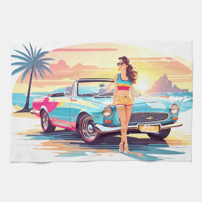 Girl with car and dream nature kitchen towel (Horizontal)
